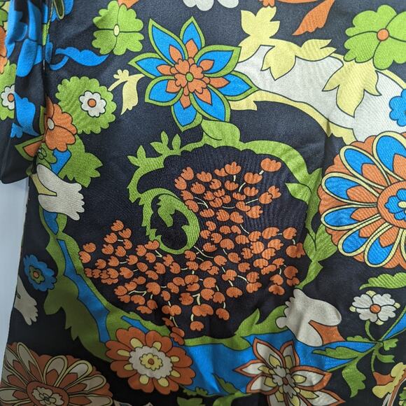 Vintage Y2K Single Dress Silk Floral Psychedelic Pattern Collared Tulip Sleeve - Picture 8 of 12